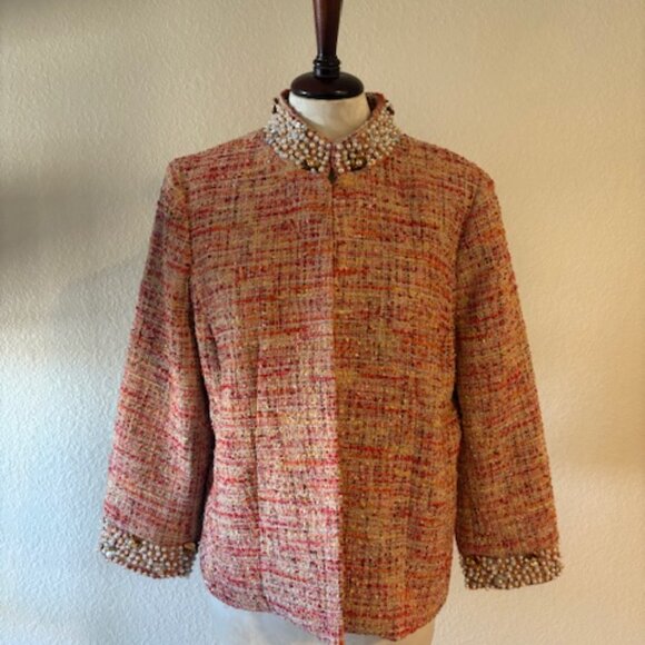 CHICO'S NEW classic, women's jacket Size 1, textured material, beaded accents - Picture 1 of 6